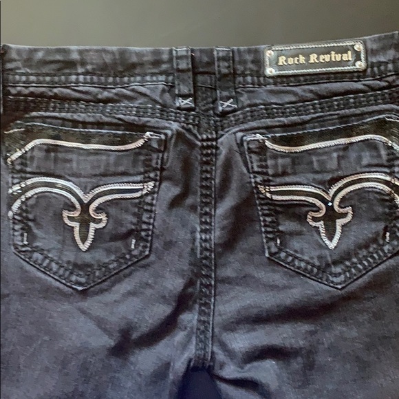 ROCK REVIVAL POLLY FLAIR BLACK SEQUIN JEANS 34 - Picture 5 of 10